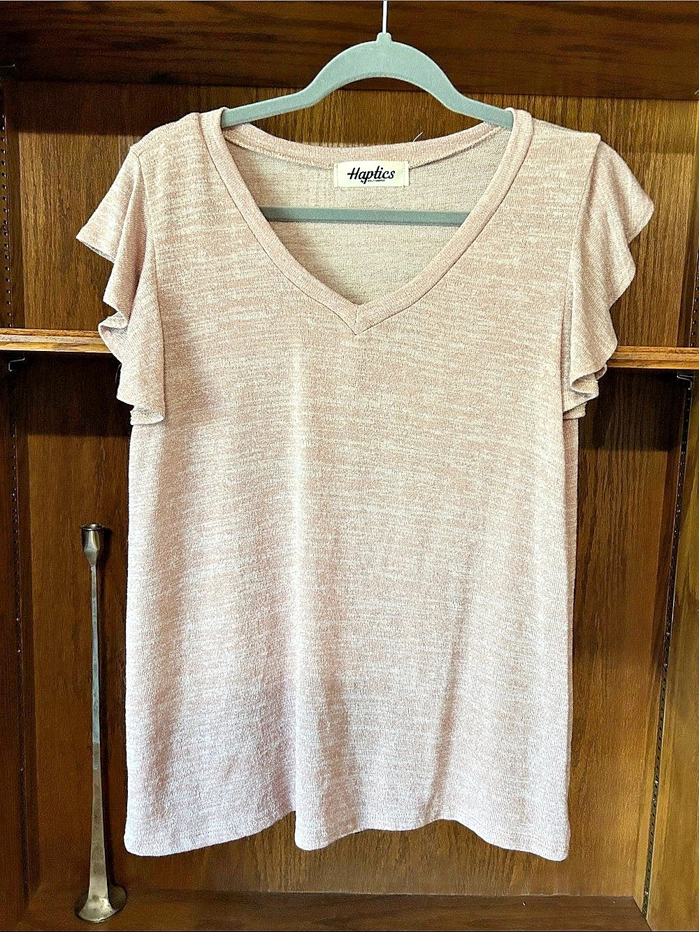 Haptics Tan Ruffle Sleeve V-Neck Top Like New